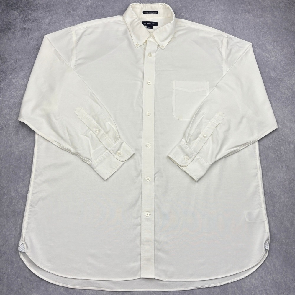 Lands End Shirt Mens 17.5 33 White Supima No Iron Oxford Button Down Dress Heavy